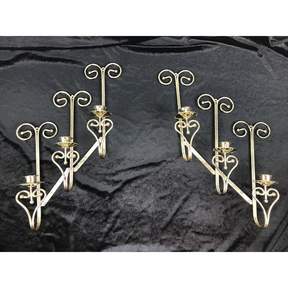 HOMCO Wall Sconce Candle Holder Brass Tone Set/2